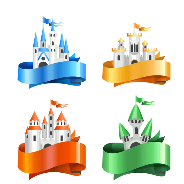 Cuatro tipos de castillos dibujos animados envueltos en cintas ...