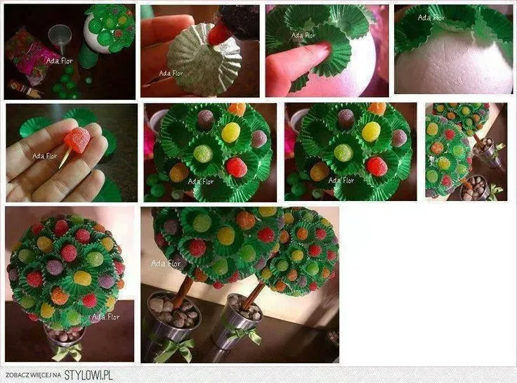 topiario con gomitas en pirotines | decoracion de cumples | Pinterest