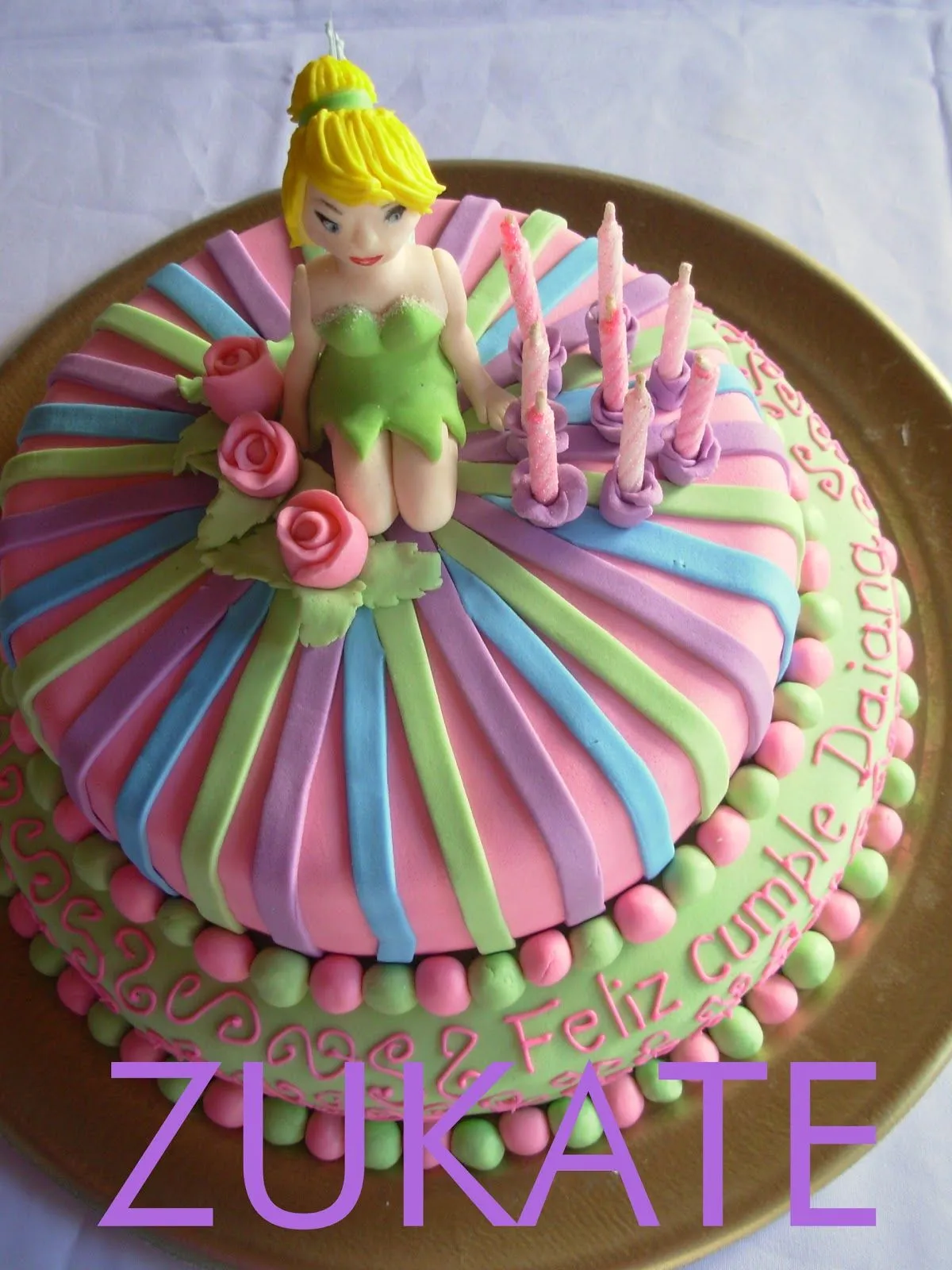 Torta flores con tinkerbell - Imagui