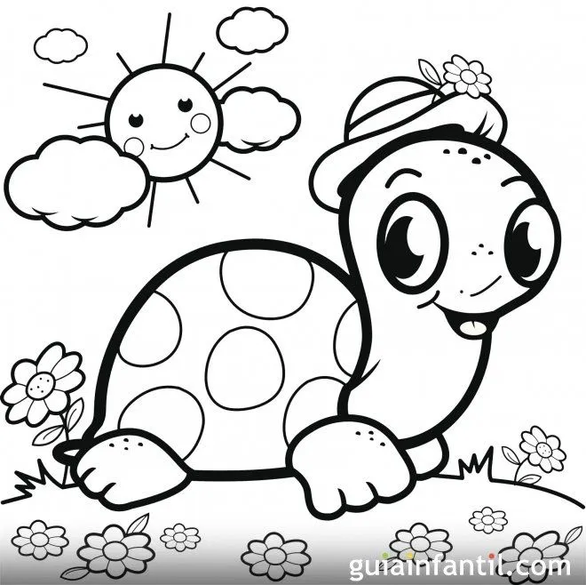 Una tortuga al sol con su sombrero. Dibujo para pintar - Dibujos ...