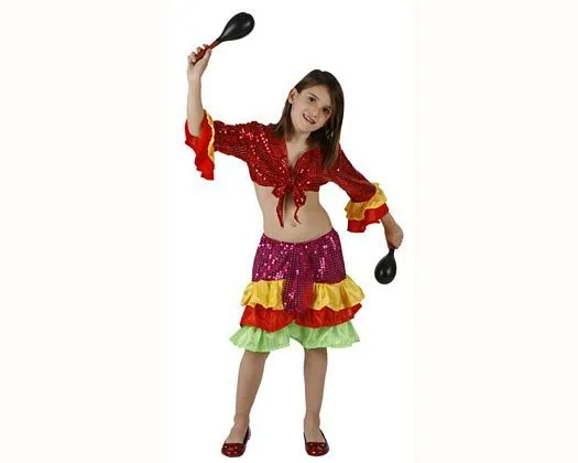 Disfraz de rumbera multicolor, Talla 2 (5 – 6 años)
