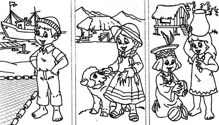 Láminas para colorear niños vestidos de costa, sierra y selva - Imagui
