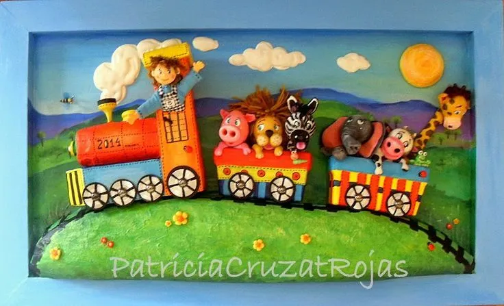 Tren con Animales, cuadro infantil en relieve Patricia Cruzat ...