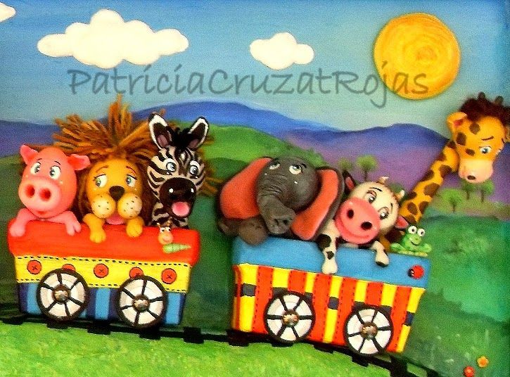 Tren con Animales, cuadro infantil en relieve Patricia Cruzat ...