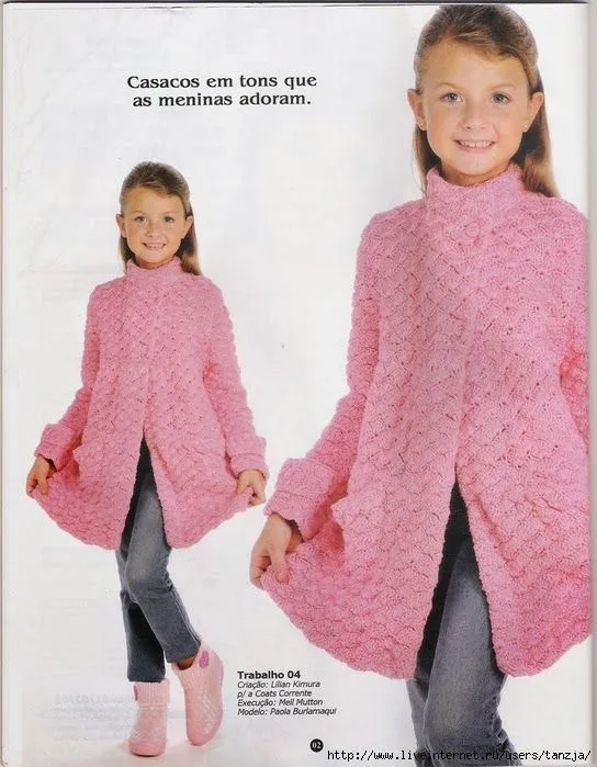 TRICO y CROCHET-madona-mía: Abrigo (casaco) Rosa en crochet para niña