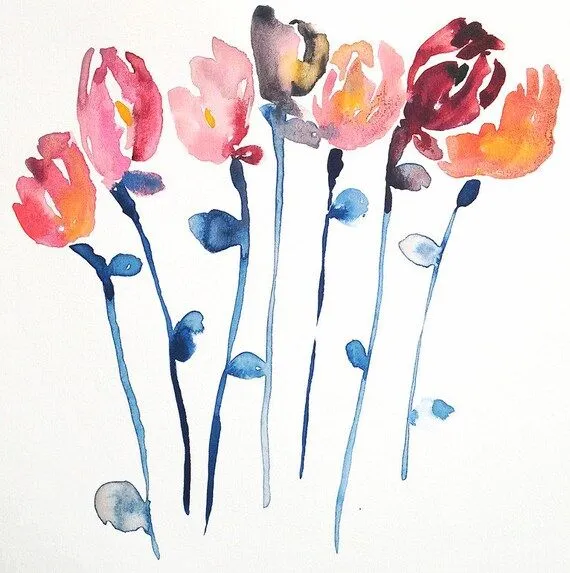 I tulipani pittura ad acquerello astratti di KianaMosleyStudio