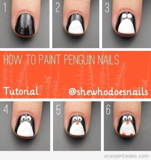 Tutorial para aprender a dibujar un pingüino en las uñas, paso a ...