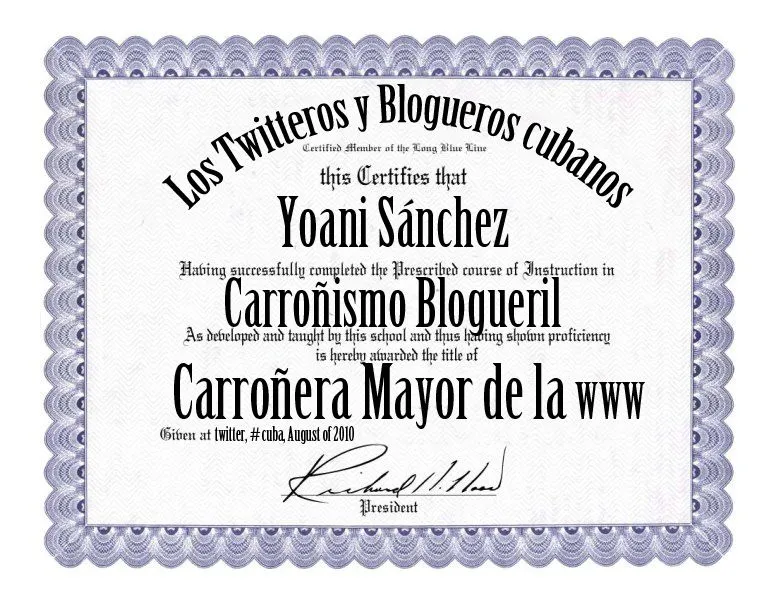 Twiteros cubanos condecoran a Yoani Sánchez con Diploma de Honor ...