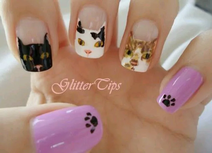 Uñas decoradas mano alzada diferente tipos de gatos | Uñas ...
