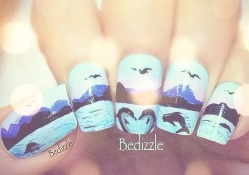 Paisaje de mar y delfín en uñas. | Nails. | Pinterest | Marte