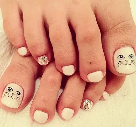 Uñas de los pies pintadas con gatos - Cat toe nails design ...