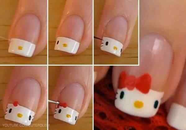 Uñas sencillas de Hello Kitty | Decoración de Uñas - Manicura y ...