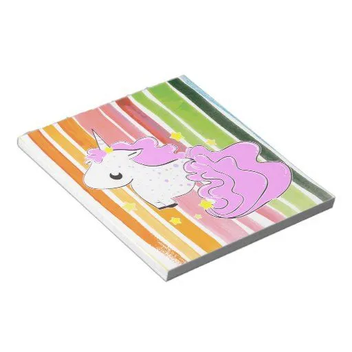 Unicornio rosado del dibujo animado con la libreta blocs de Zazzle. Unicornio rosado del dibujo animado con la libreta blocs de Zazzle.