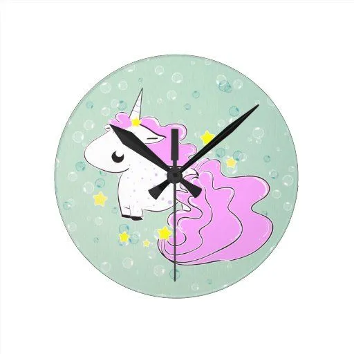 Unicornio rosado del dibujo animado con el reloj d de Zazzle.