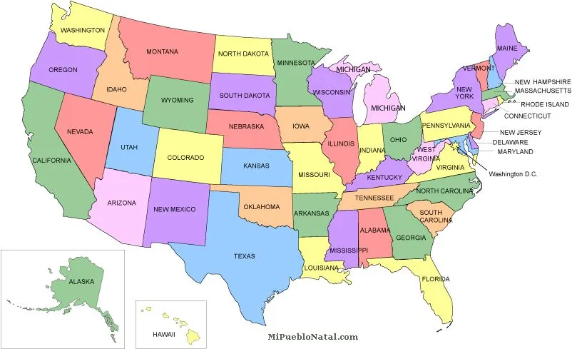 Estados unidos mapa con nombres - Imagui