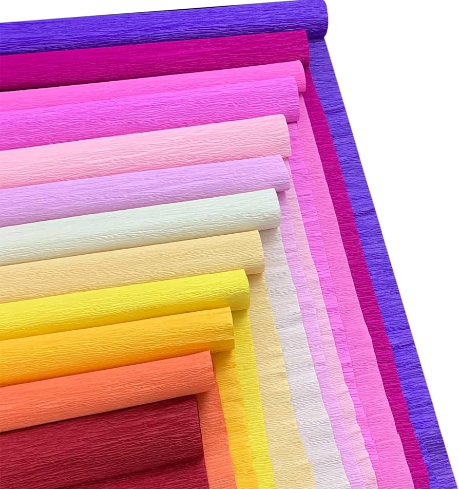 UNIQOOO - 12 rollos de papel crepé para fiestas, 12 colores surtidos,  grande 40,6 cm x