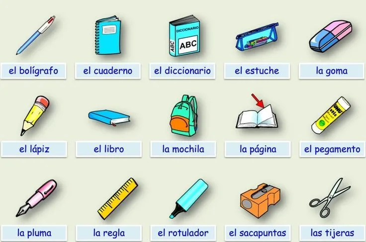 Todos los utiles escolares en inglés y español - Imagui