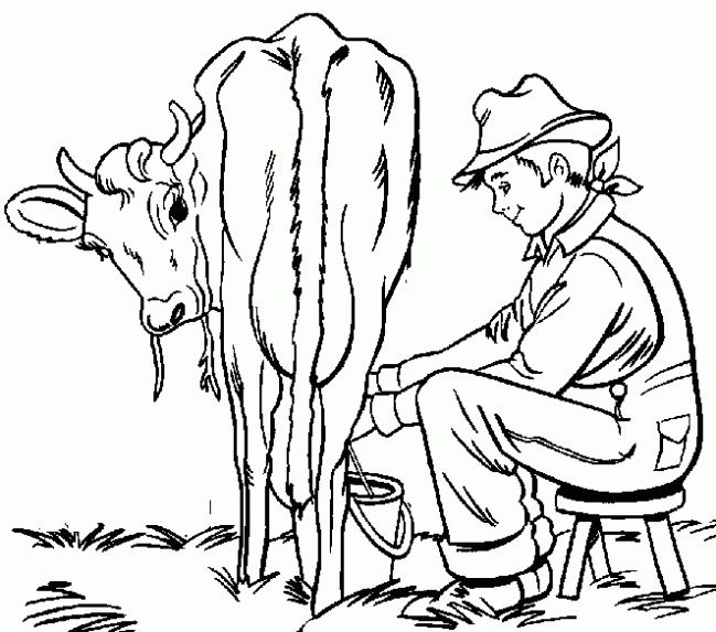 Dibujo de Ordeñando la vaca. Dibujo para colorear de Ordeñando la ...