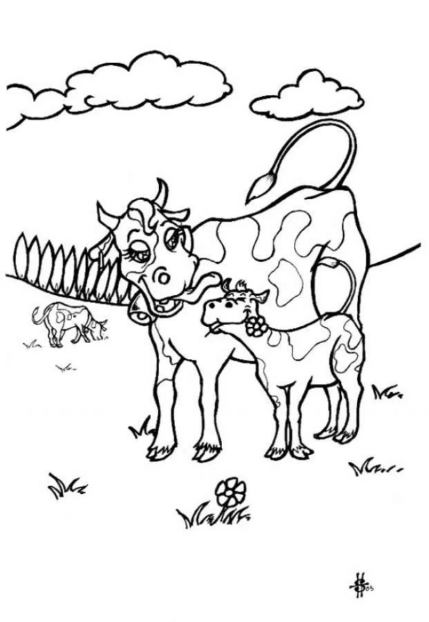 Una vaca con su ternero - Colorear VACAS
