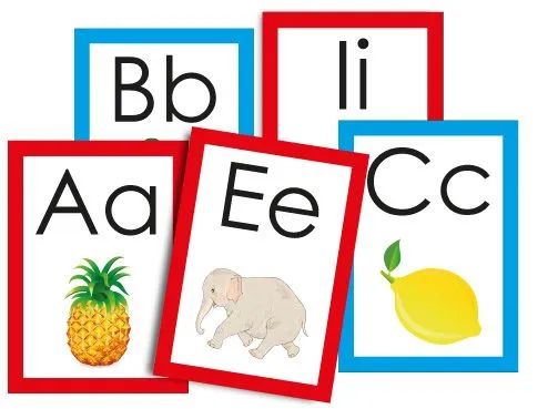 Väggkort för lekande inlärning med alfabetet och siffror.