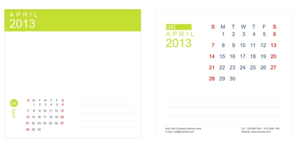 vector de calendario planificador abril de 2013 — Vector stock ...