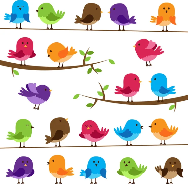 Vector conjunto de pájaros coloridos dibujos animados — Vector ...