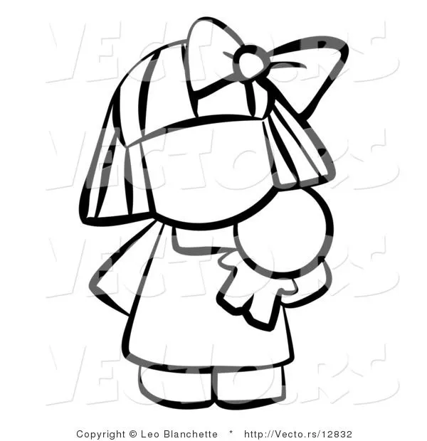 Vector of Girl Carrying a Doll - Coloring Page Outlined Art by Leo ...