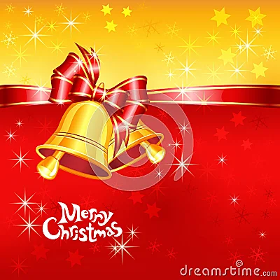 Vector la tarjeta de felicitación con las campanas de  Navidad,. Merry Christmas.