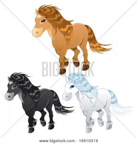 Vectores y fotos en stock de Tres caballos o pony. Personajes ...