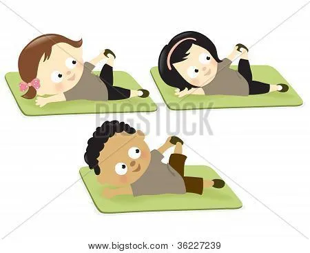 Vectores y fotos en stock de Niños haciendo ejercicio en esteras ... Vectores y fotos en stock de Niños haciendo ejercicio en esteras ...