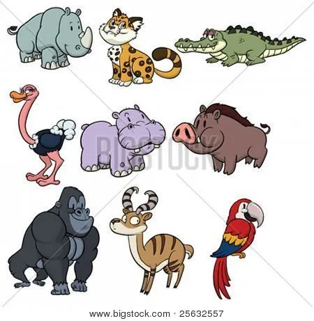 Vectores y fotos en stock de Nueve animales de dibujos animados de ...