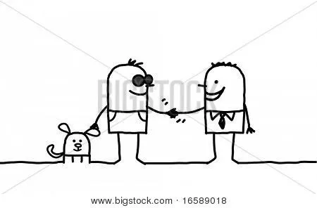 hand drawn cartoon characters - blind man shaking hand with ...