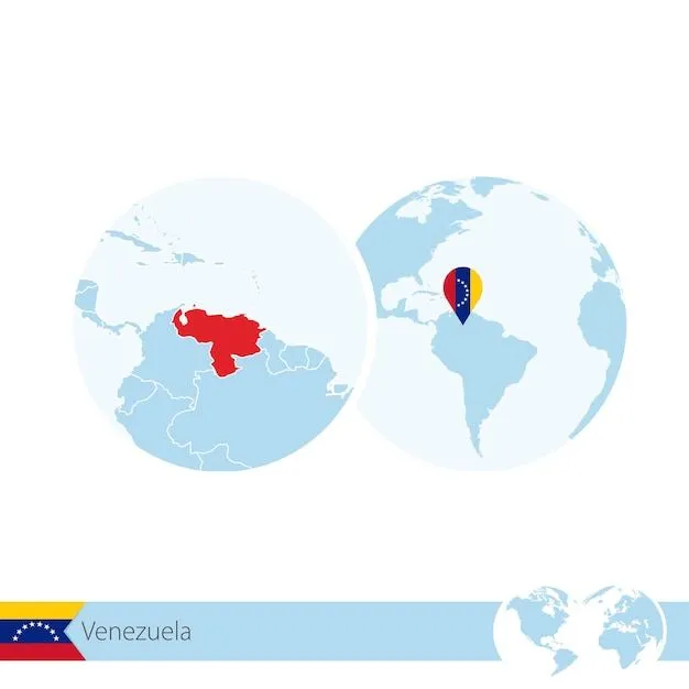 Venezuela en globo terráqueo con bandera y mapa regional de venezuela.  ilustración de vector. | Vector Premium