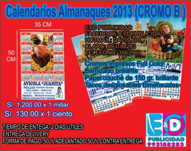 Venta de calendarios almanaques 2013 (cromo b ) - Lima, Perú ...