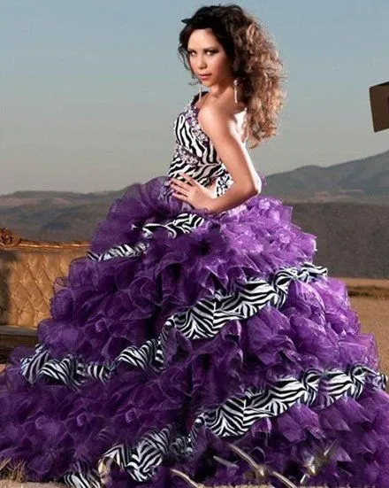 Vestido de bola vestido púrpura de la cebra de Quinceañera Prom ...