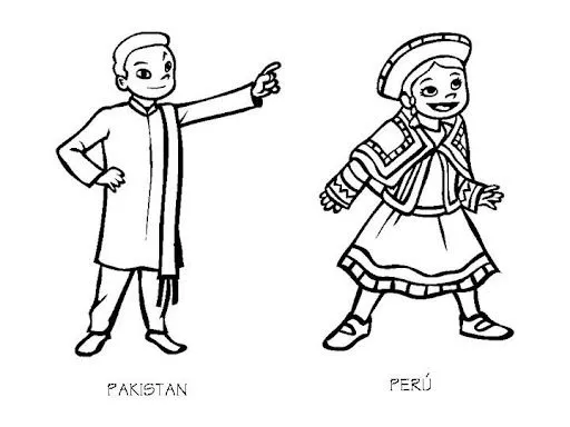Pinto Dibujos: Vestuario de Pakistan y Perú para colorear