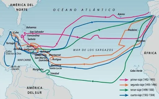 Mapa - Los 4 Viajes de Cristóbal Colón [The 4 Voyages of ...