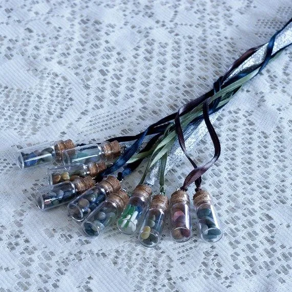 vial of mendocino beach pebbes on a ribbon by Vintersol on Etsy