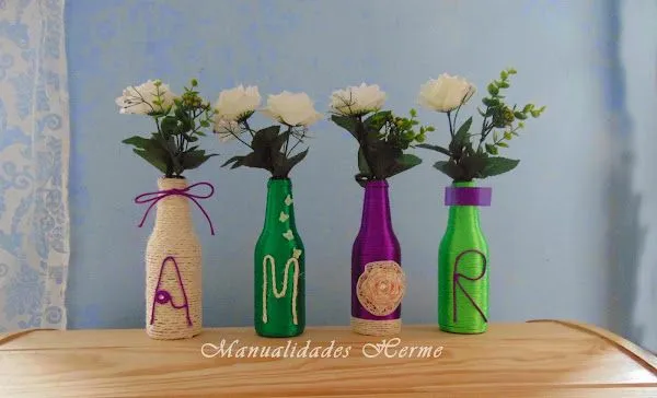 Manualidades hechas con botellas de cristal - Imagui