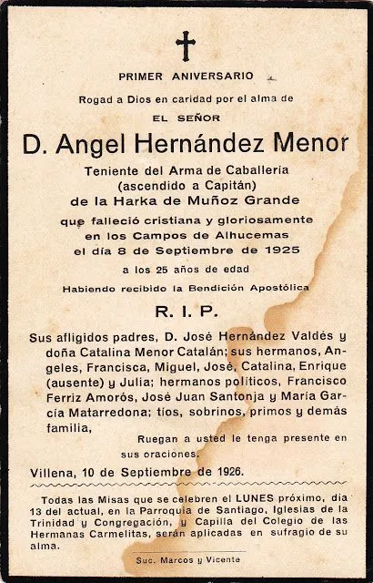 VILLENA CUÉNTAME: 1925 RECORDATORIO D. ÁNGEL HERNÁNDEZ MENOR ...