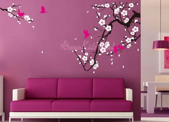 flor de cerezo pared calcomanía aves calcomanías por DreamKidsDecal