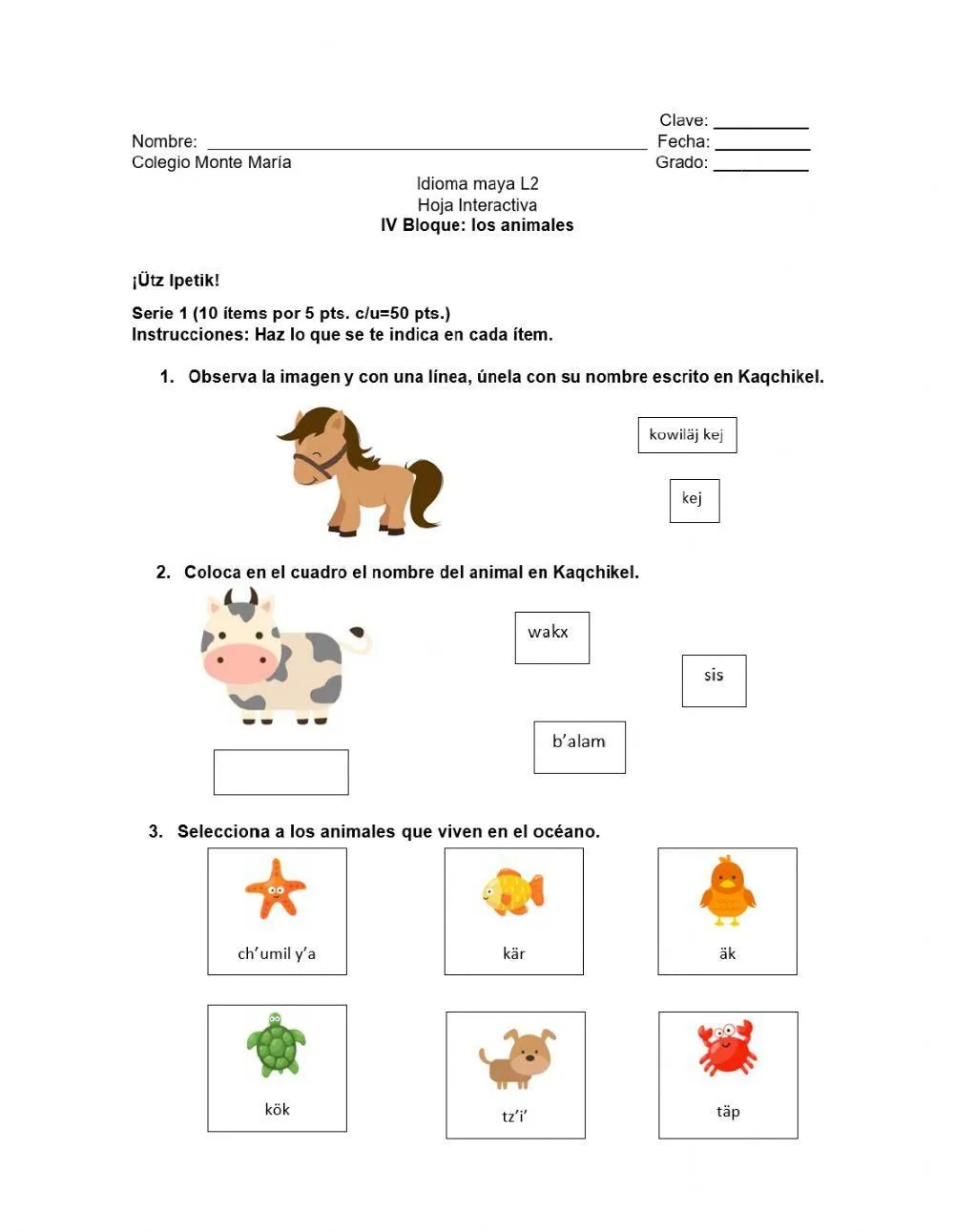 Vocabulario de Animales - Kaqchikel worksheet | Live Worksheets