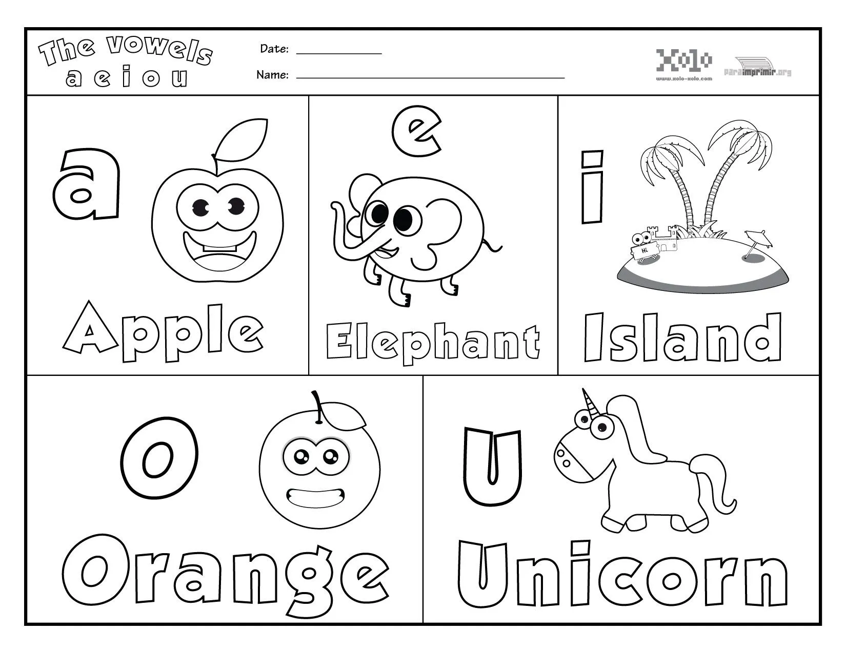Vocales en ingles para colorear y para imprimir Vocales en ingles para colorear y para imprimir