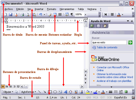 Wendy Sue: Elementos de la Interfaz de Microsoft Word 2003