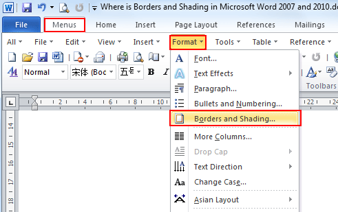 Where is the Borders and Shading in Word 2007, 2010 and 2013