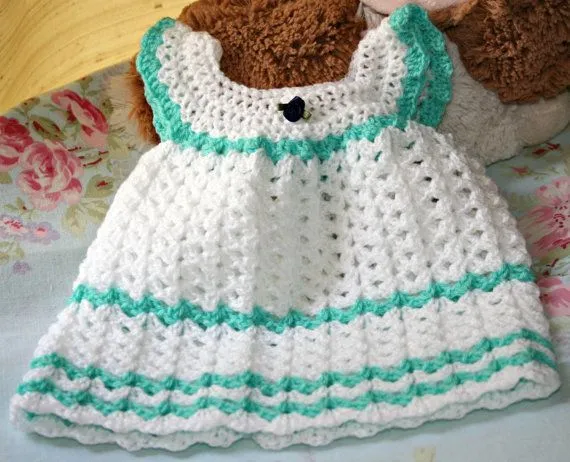 White crochet baby dress cute angel wing pinafore newborn baby ...