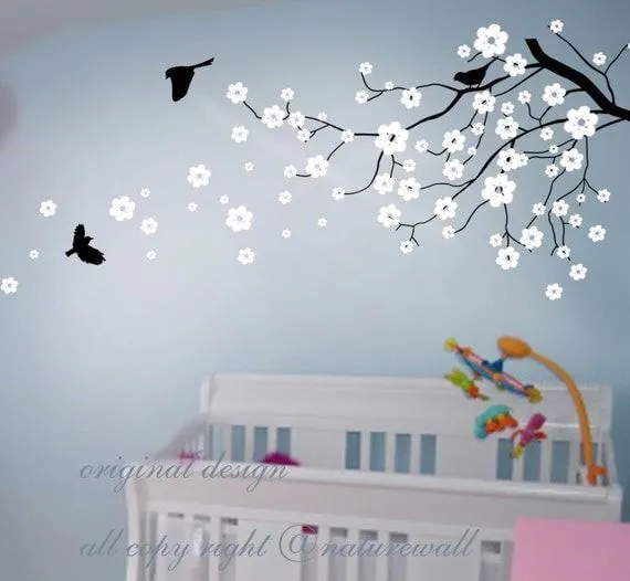 White flower decals Cherry blossom wall decals baby by NatureWall