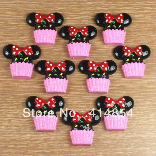 Wholesale 50pcs Cupcake Minnie Mouse Red bow Resin Flatbacks Flat ...
