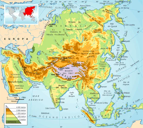 Red Geográfica: Mapas político y físico de Asia (3º ESO):