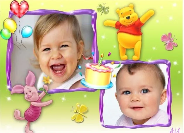 Marco para cumpleaños de Winnie the Pooh con dos fotos | Marcos ...